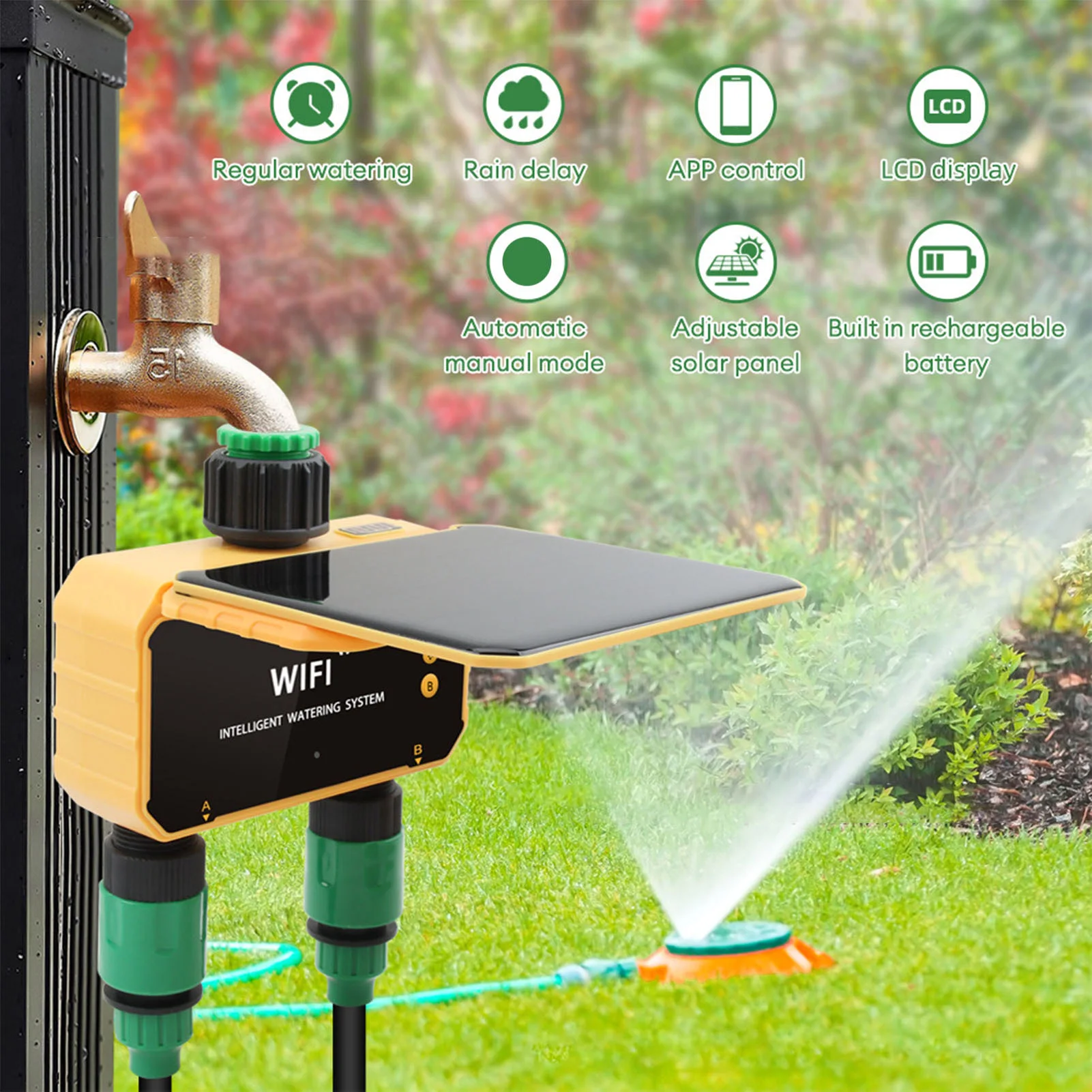 Smart Garden Irrigation - Solar WiFi Smart Irrigatie Timer Regendetectiefunctie
