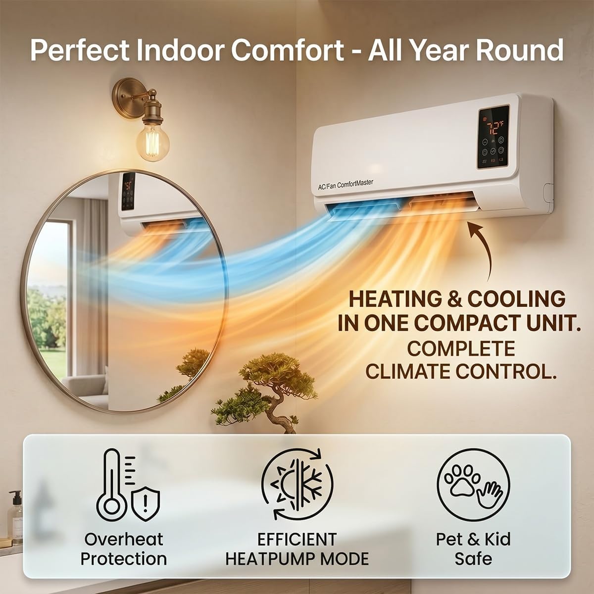 Smart Garden Rooms - 1800W Wandgemonteerde Airconditioner, Ventilator en Verwarming